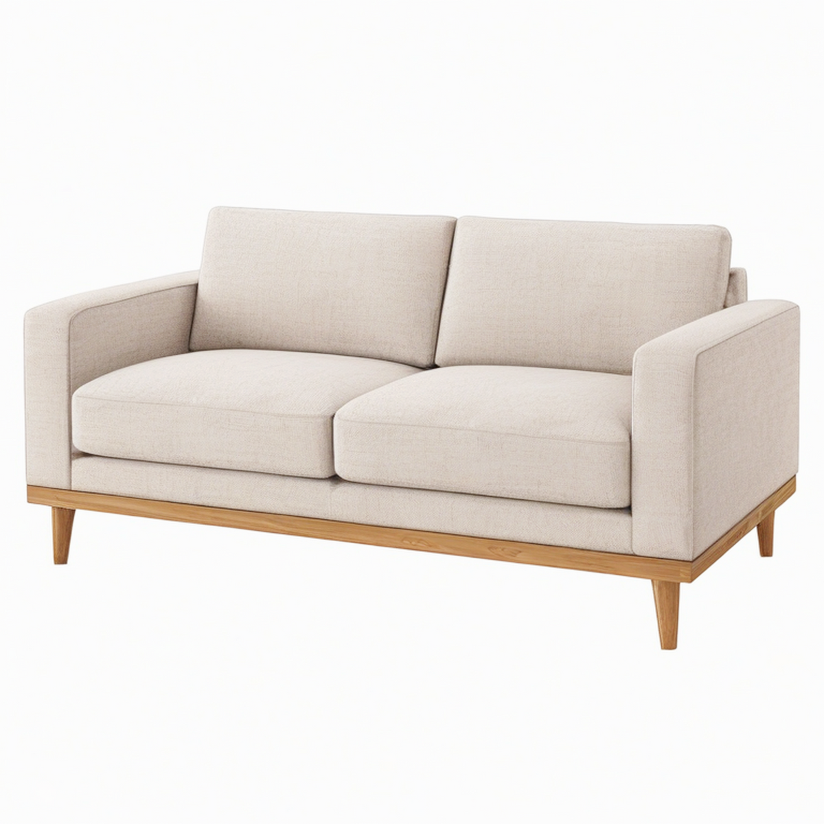 Canapé 2 places 170 x 85 x 83 cm en tissu beige avec base en bois style contemporain