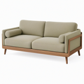 Canapé 2 places 160 cm en tissu vert kaki et bois marron style scandinave