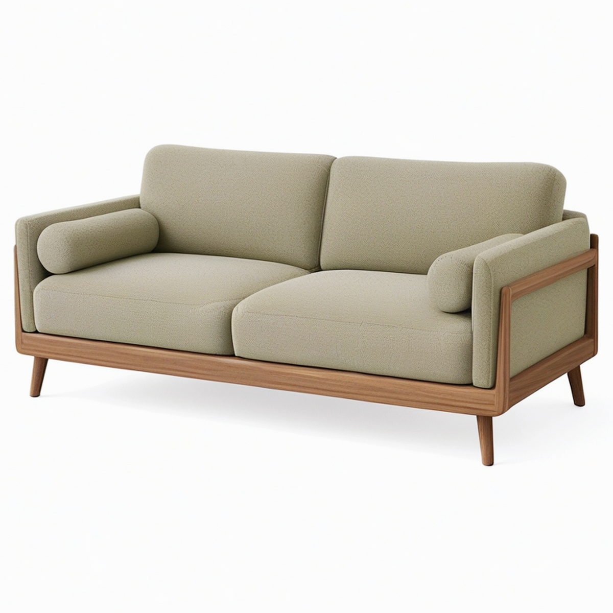 Canapé 2 places 160 cm en tissu vert kaki et bois marron style scandinave