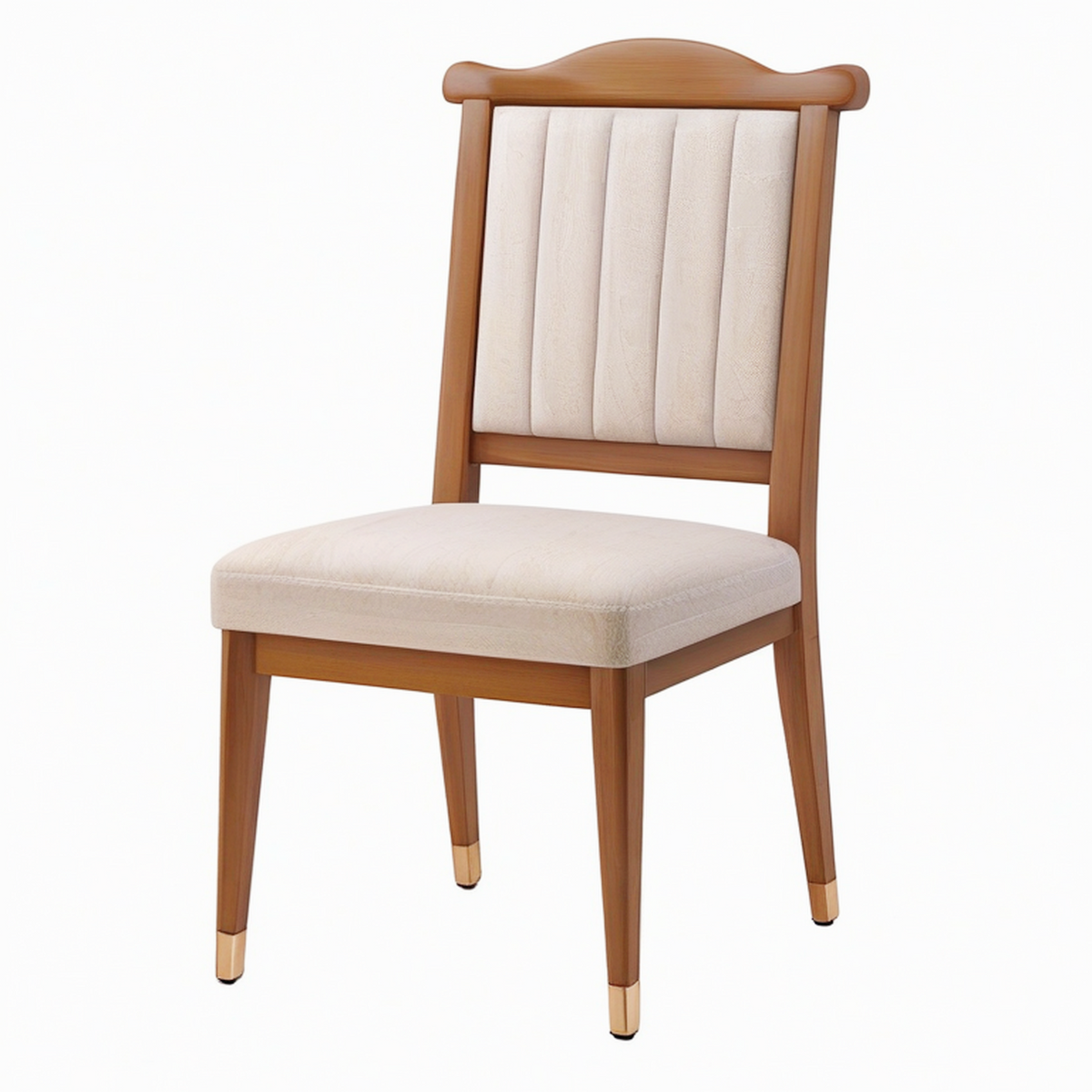 Chaise de salle à manger 50 x 58 x 95 cm en bois marron et tissu beige dossier à cannelures verticales