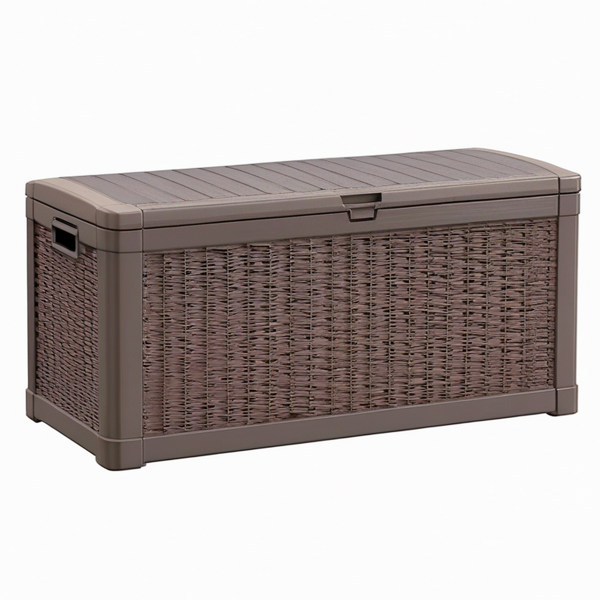 Coffre de rangement extérieur 120 x 55 x 60 cm en résine marron tressée avec couvercle