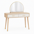Coiffeuse 100 x 45 x 140 cm en bois beige avec miroir et deux tiroirs style moderne