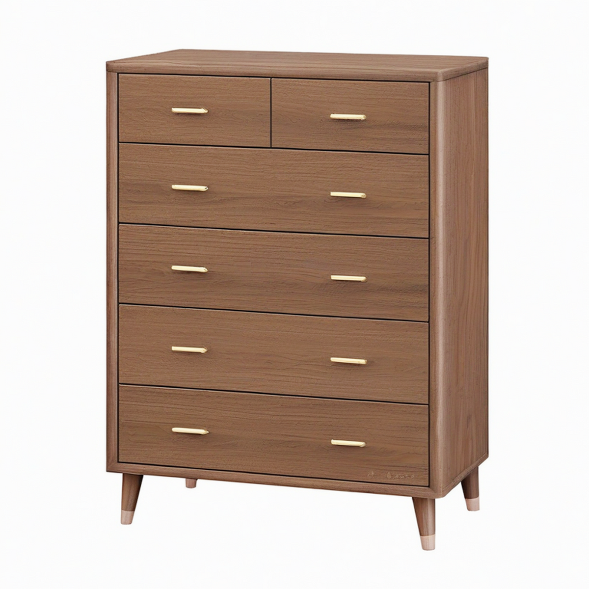 Commode 100 x 45 x 130 cm aspect noyer à 6 tiroirs style moderne