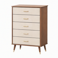 Commode 80 x 40 x 110 cm en panneaux effet bois brun et beige à 5 tiroirs style rétro