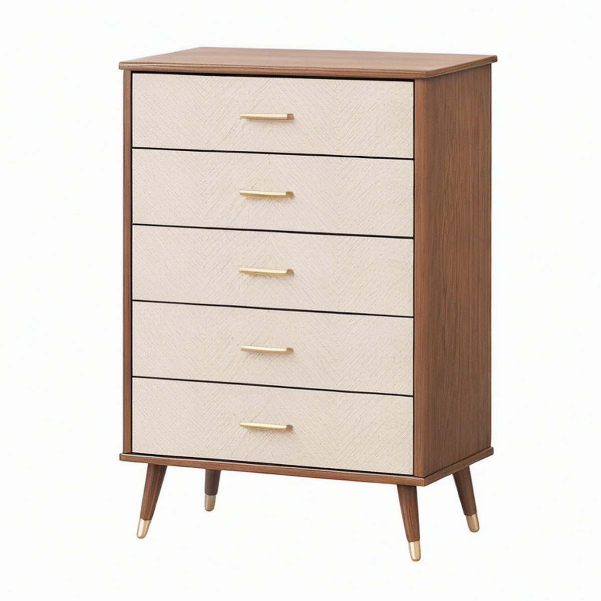 Commode 80 x 40 x 110 cm en panneaux effet bois brun et beige à 5 tiroirs style rétro