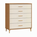 Commode 80 x 40 x 110 cm en bois brun et crème à 5 tiroirs style moderne