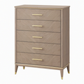 Commode 90 x 45 x 120 cm en panneaux finition bois brun avec 5 tiroirs style contemporain