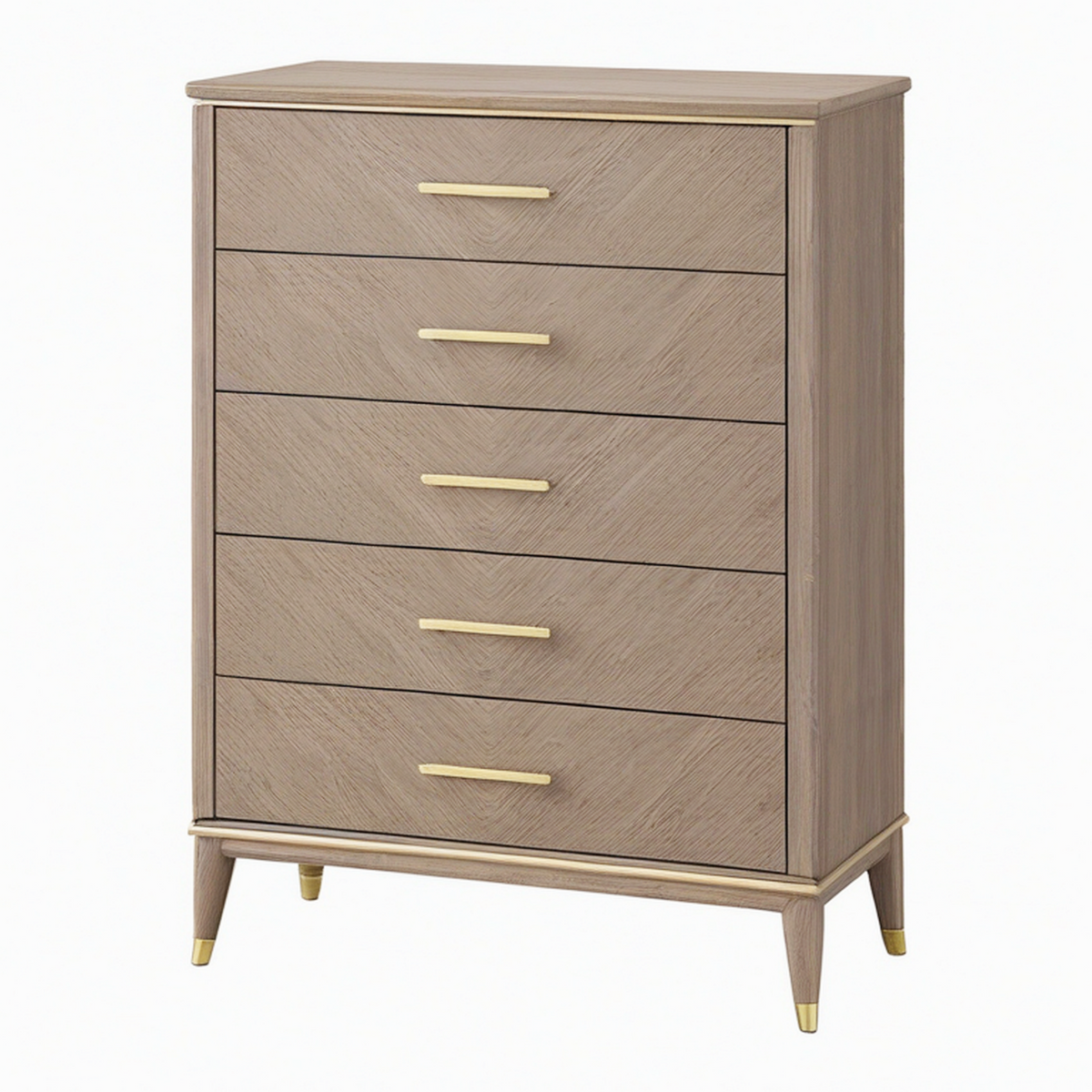 Commode 90 x 45 x 120 cm en panneaux finition bois brun avec 5 tiroirs style contemporain