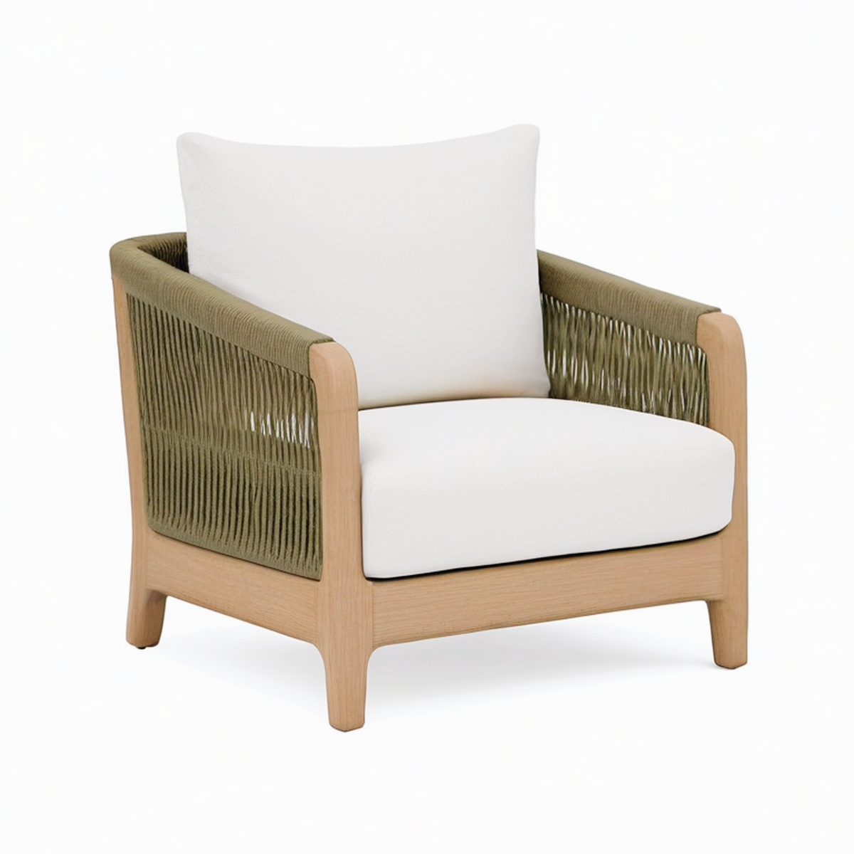 Fauteuil 78 x 76 x 80 cm en bois corde tressée vert olive et écru style naturel
