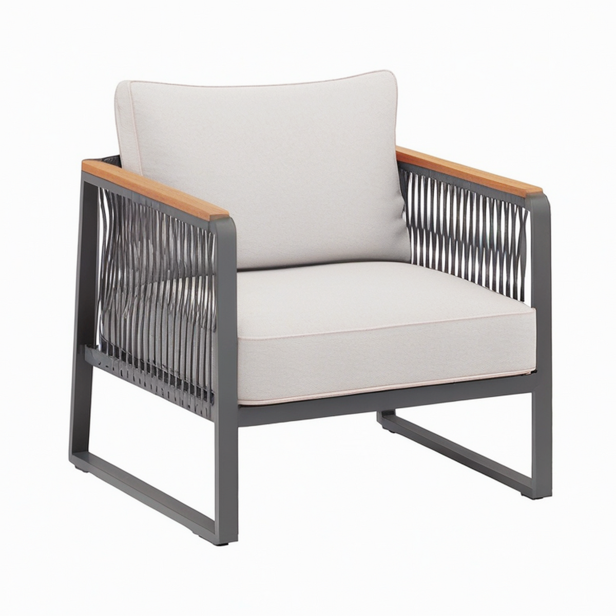 Fauteuil de jardin 75x80x82 cm métal bois beige noir tressé