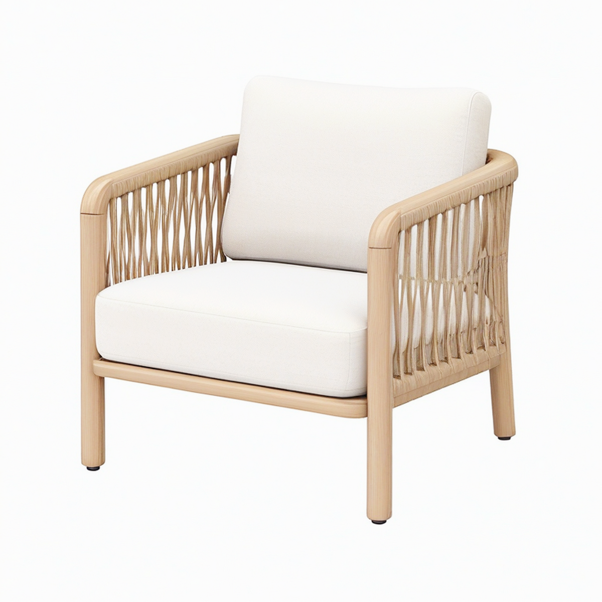Fauteuil 75 x 78 x 84 cm en bois naturel et cordage beige avec coussins style contemporain