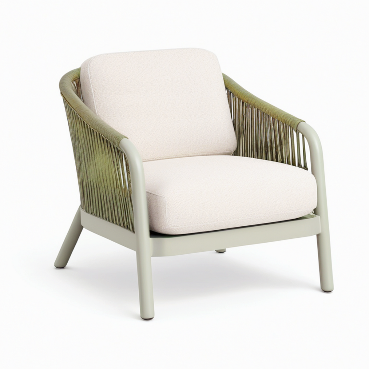 Fauteuil de jardin 70 x 75 x 78 cm métal et corde vert kaki style contemporain