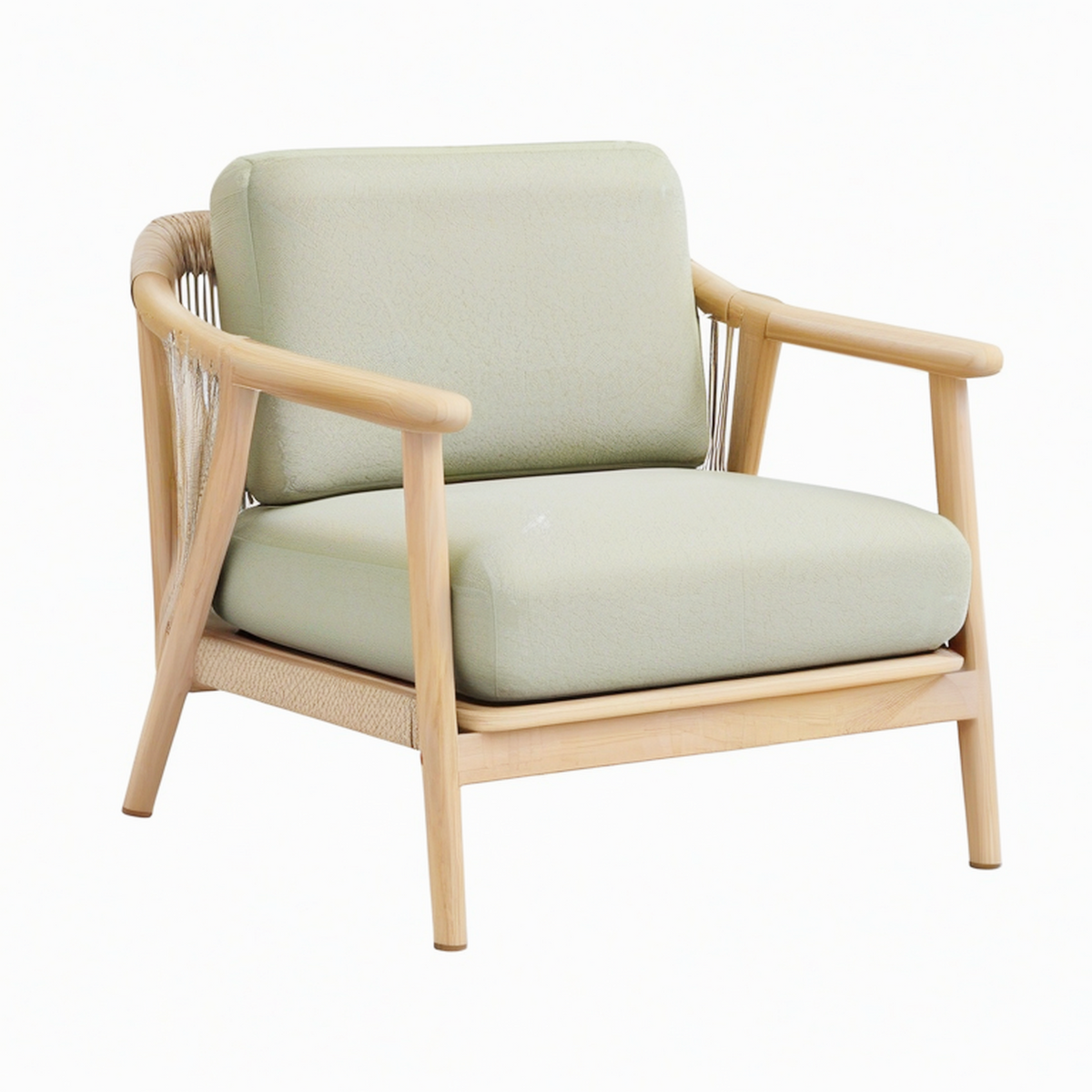 Fauteuil 75 x 78 x 82 cm en bois et textile vert clair avec accoudoirs style naturel