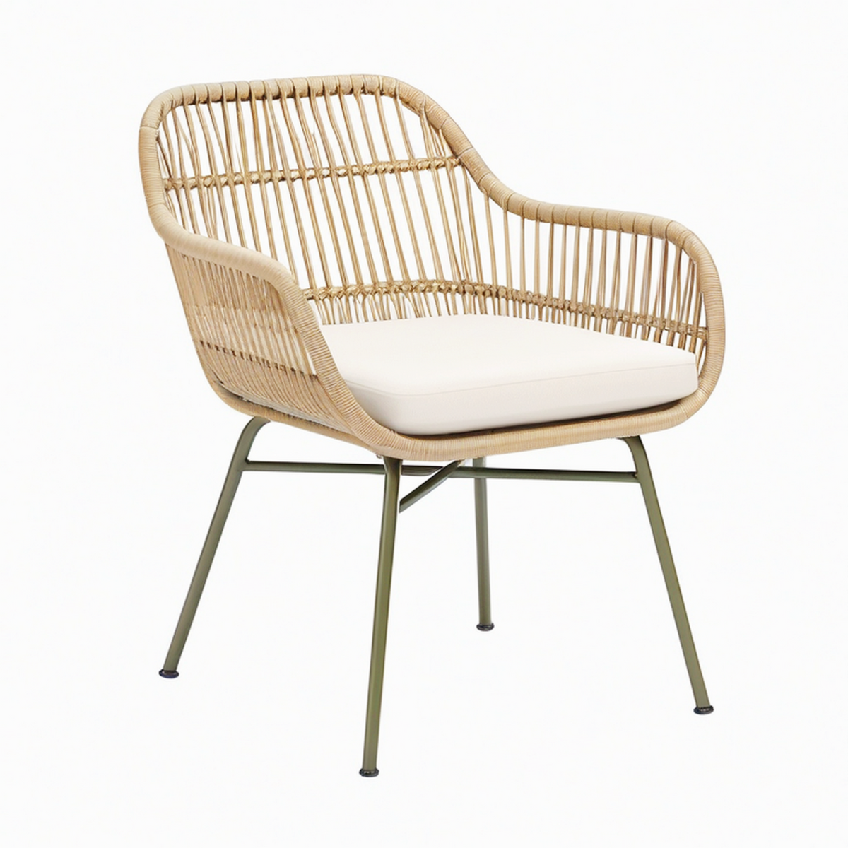 Fauteuil de jardin 75 x 68 x 82 cm en rotin synthétique beige avec pieds en métal vert style naturel