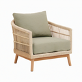 Fauteuil 78 x 74 x 82 cm en rotin beige avec assise en tissu vert style naturel