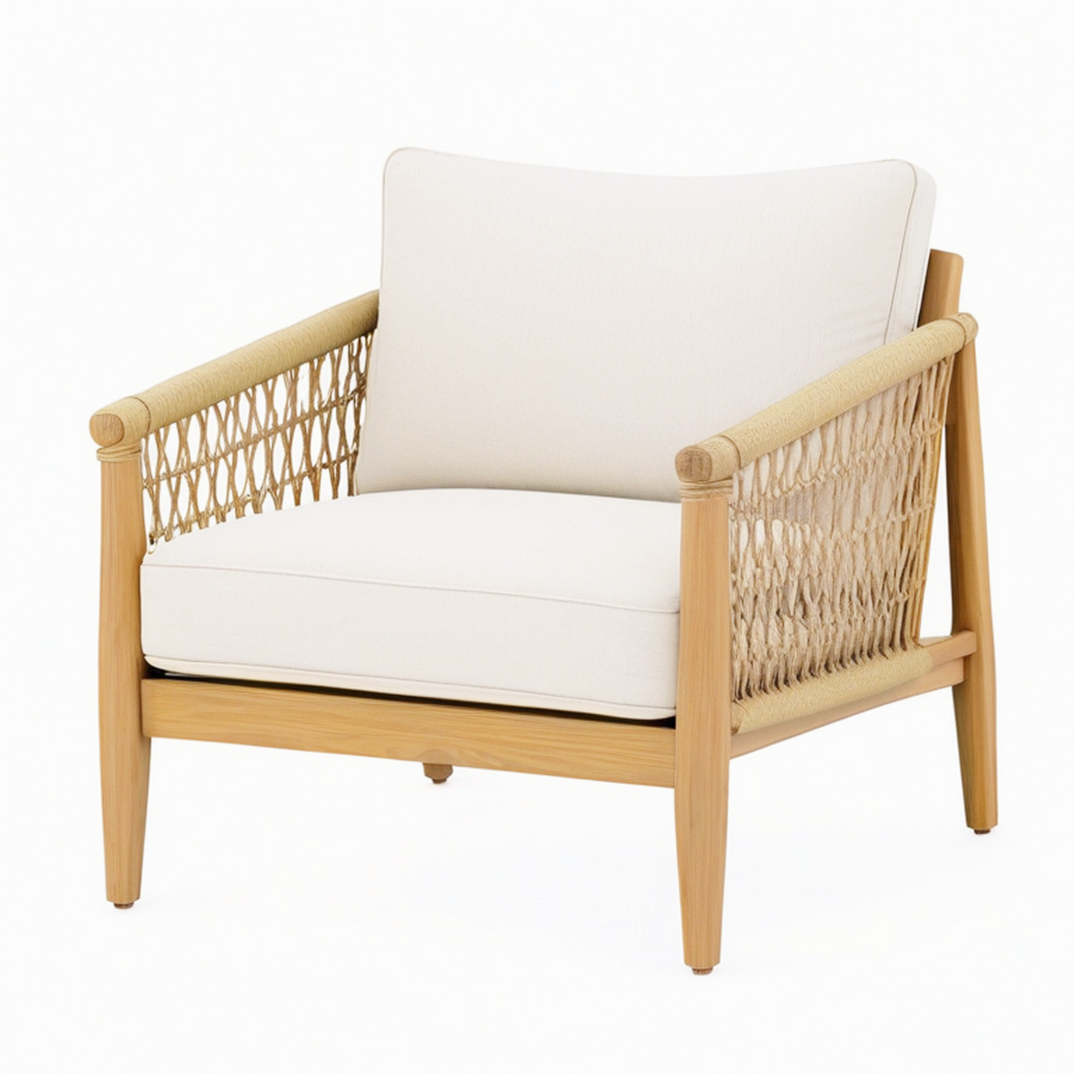 Fauteuil 75 x 80 x 82 cm en bois et corde beige style naturel avec assise rembourrée