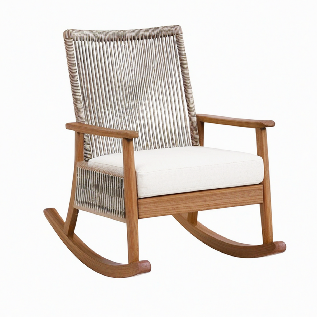 Fauteuil à bascule 70 x 95 x 100 cm en bois brun et corde grise style naturel