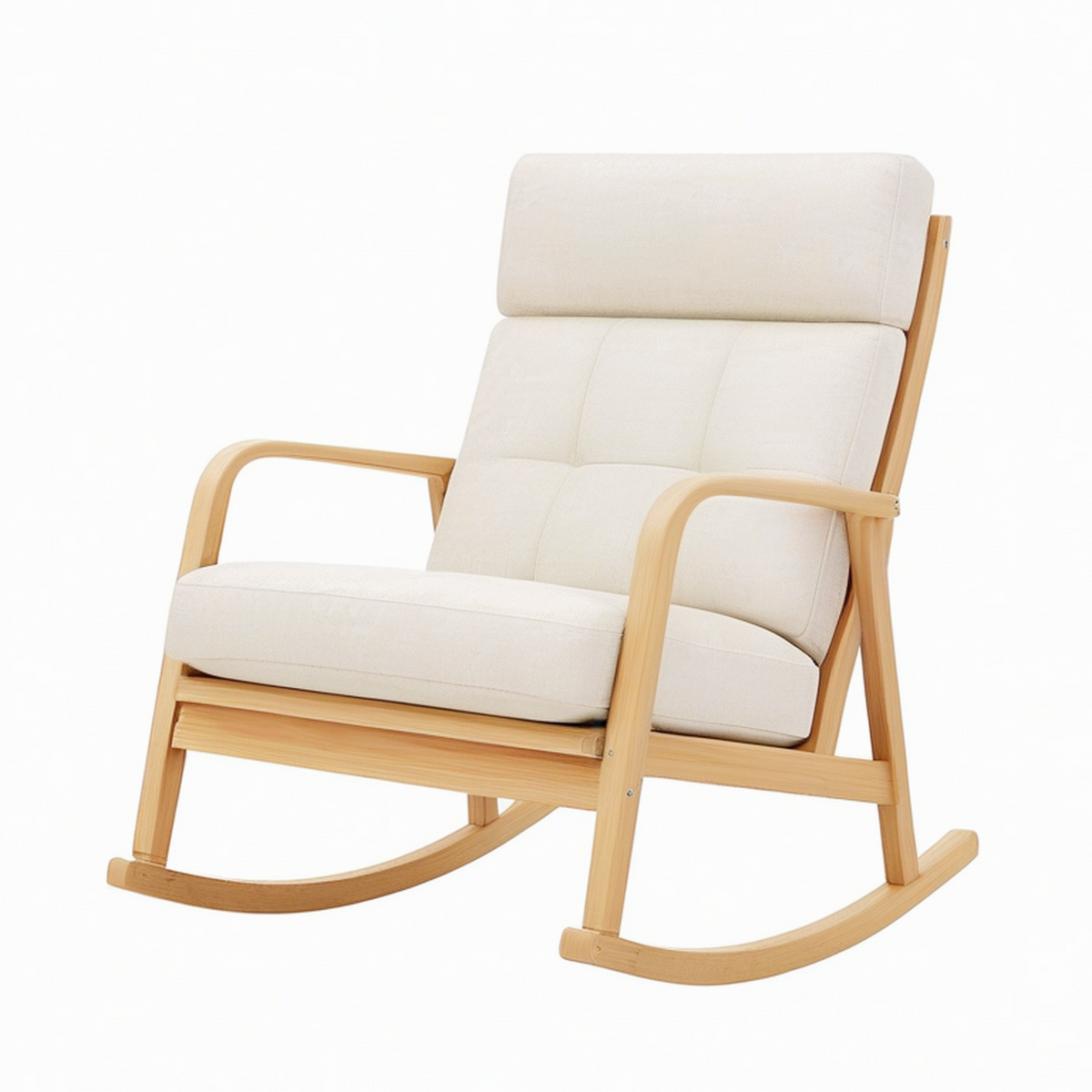 Fauteuil à bascule 98 x 68 x 102 cm en bois et tissu beige style scandinave