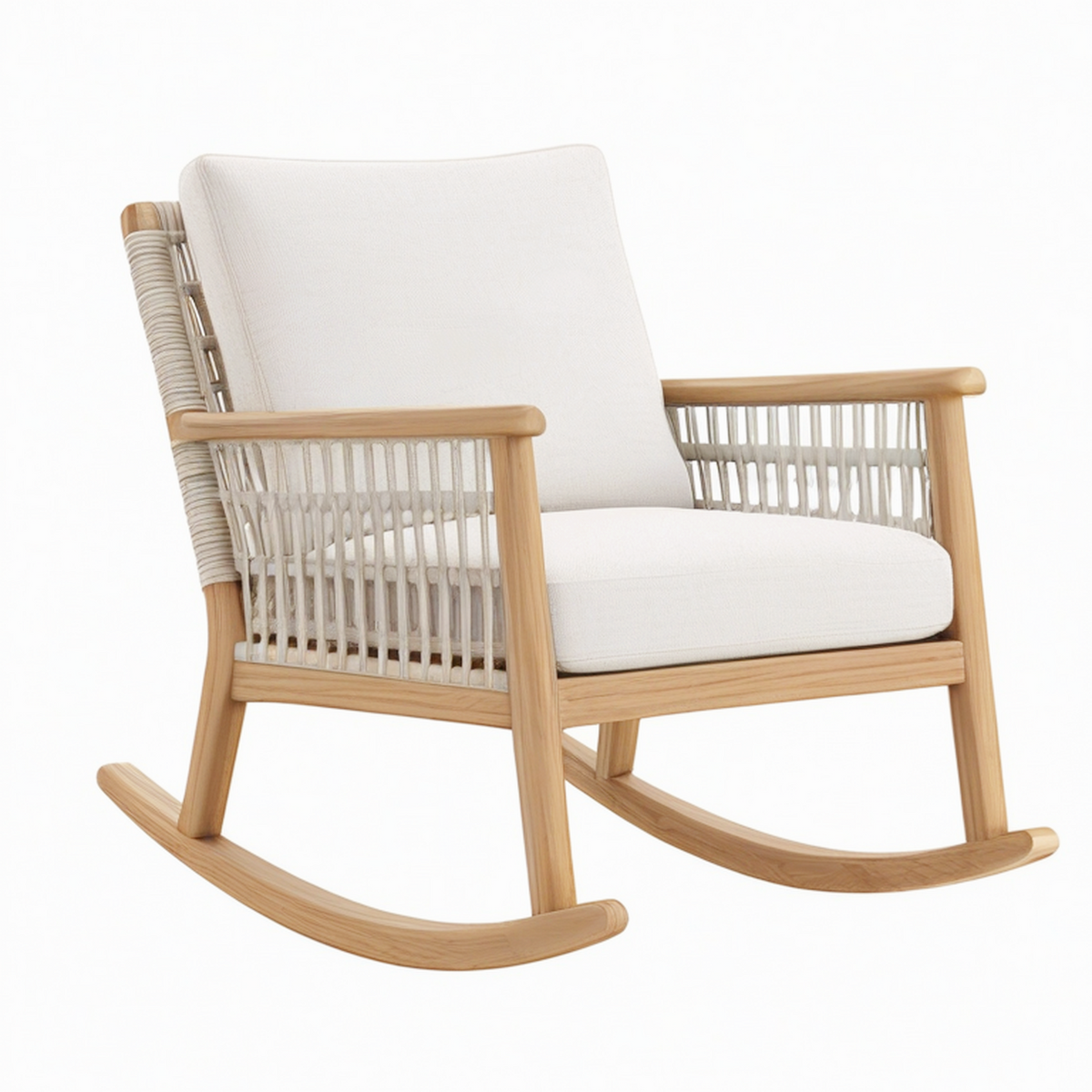 Fauteuil à bascule 75 x 90 x 100 cm bois naturel cordage beige style contemporain